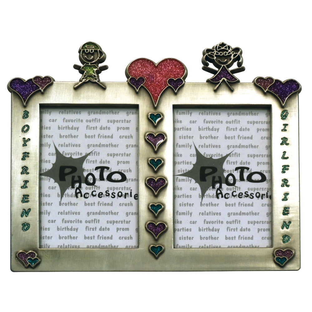 Barjan 12560138 Heart Embellished Dual Window Photo Frame Image 1