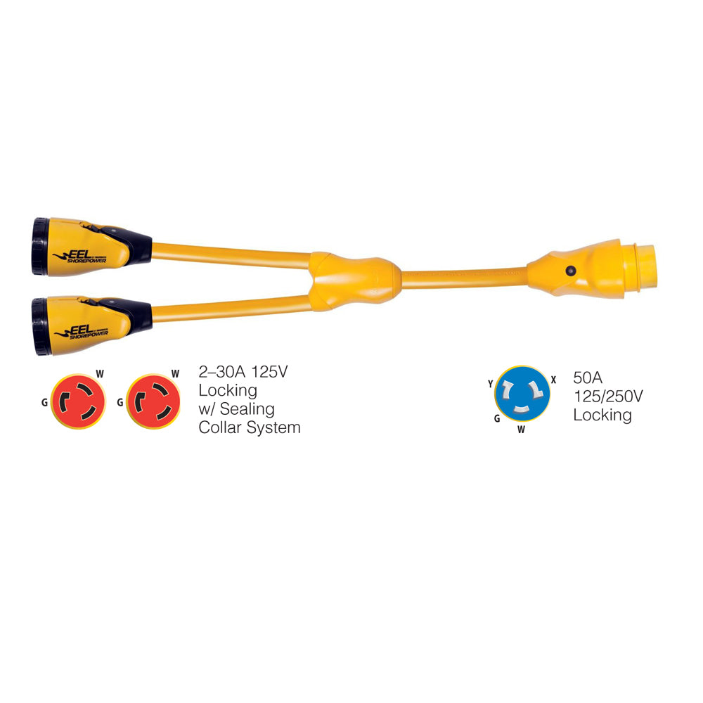 Marinco Y504-2-30 Eel 2 -30A-125V Female To 1 50A-125/250V Male "Y" Adapter Image 1
