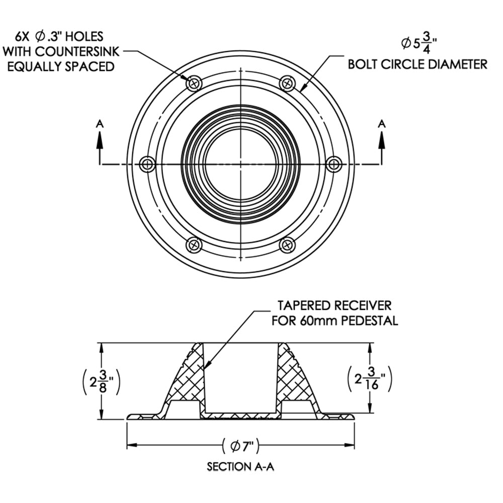 Taco Marine Z10-4067Bly60Mm Table Support Surface Mount