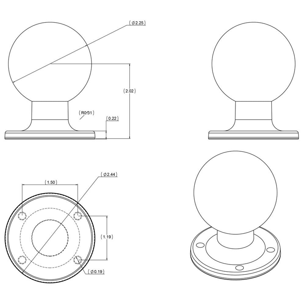 Ram Mounting Systems Ram-D-254U Mount D Size 2.25" Ball On Round Plate Amps