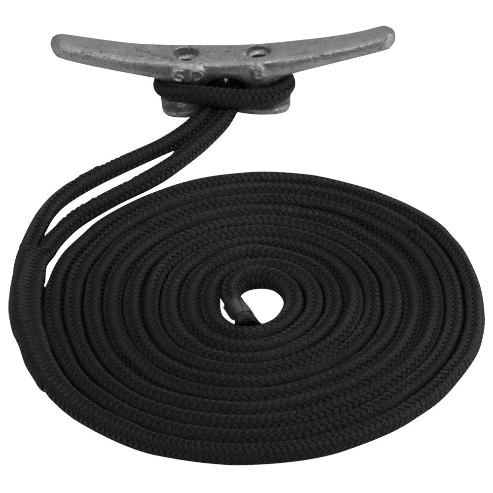 Sea-Dog 3/8" x 15' Black Double Braided Nylon Dock Line - 302110015BK-1 Image 1