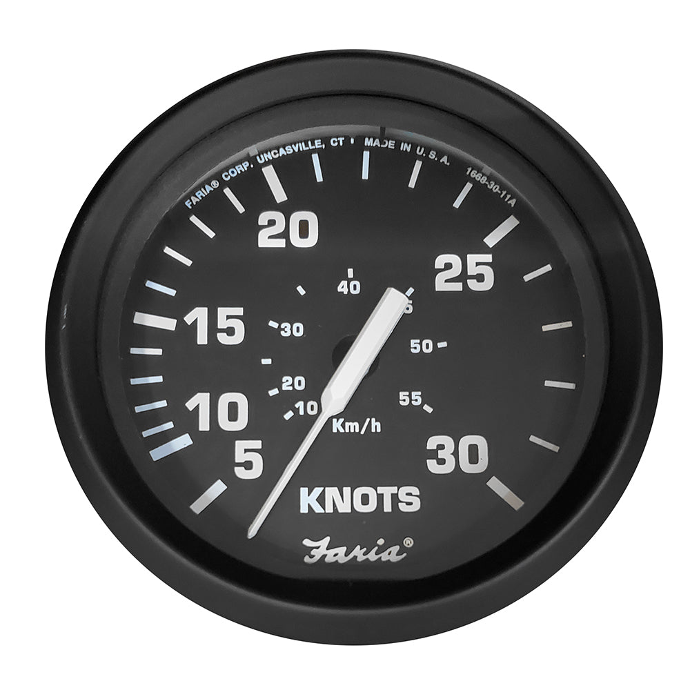 Faria Beede Instruments 32809 Euro Black 4" 30 Knot Speedometer Mechanical Image 1