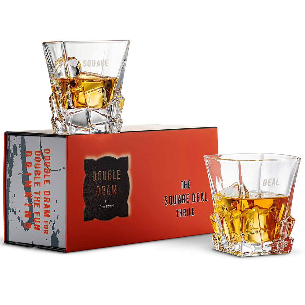 Deal Partners LLC DDFUNA 11oz Whisky Glasses Set with 3D Cubed Ridges