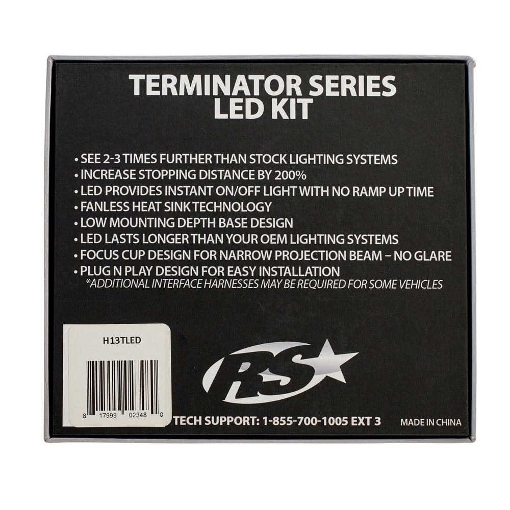 Racesport H13Tled Terminatorseries H13 Fanlessled Headlight Kit Pinpoint