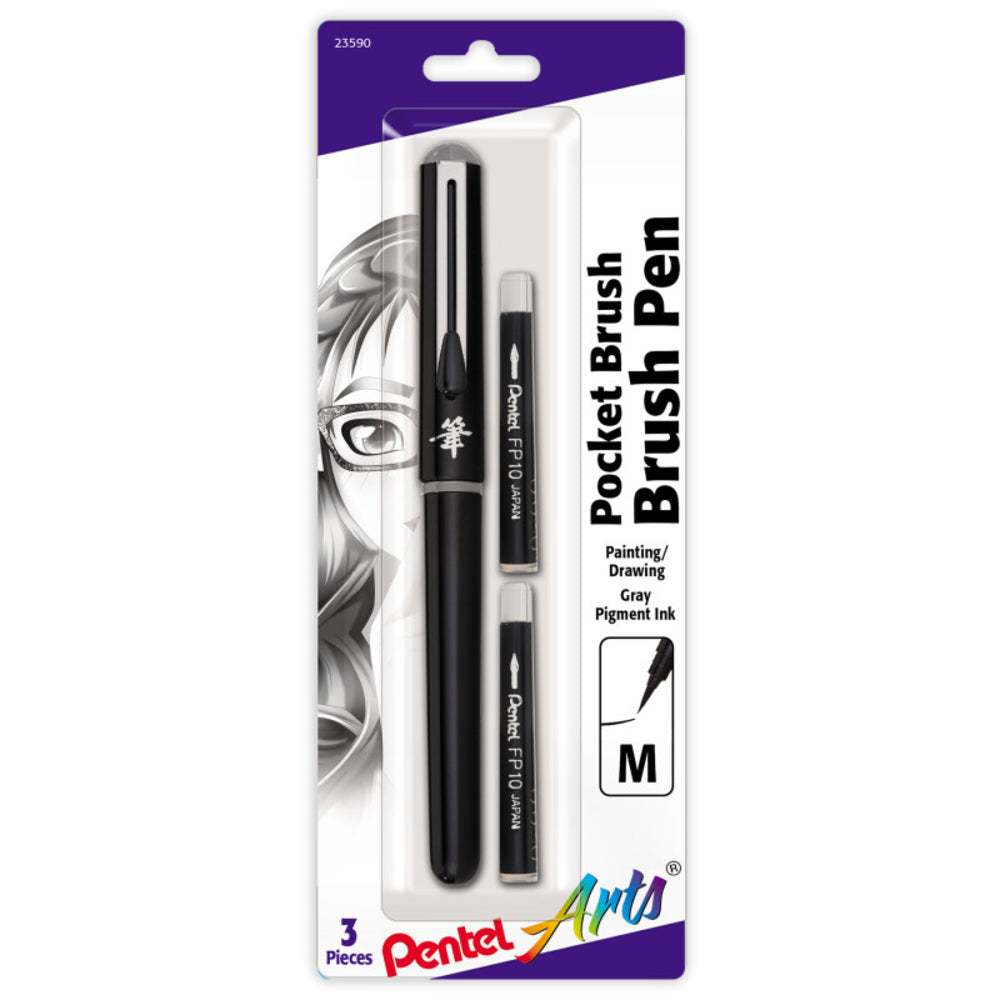 Pentel PTAGFKP3BPN Pocket Brush Pen 2 Gray Refills Image 1