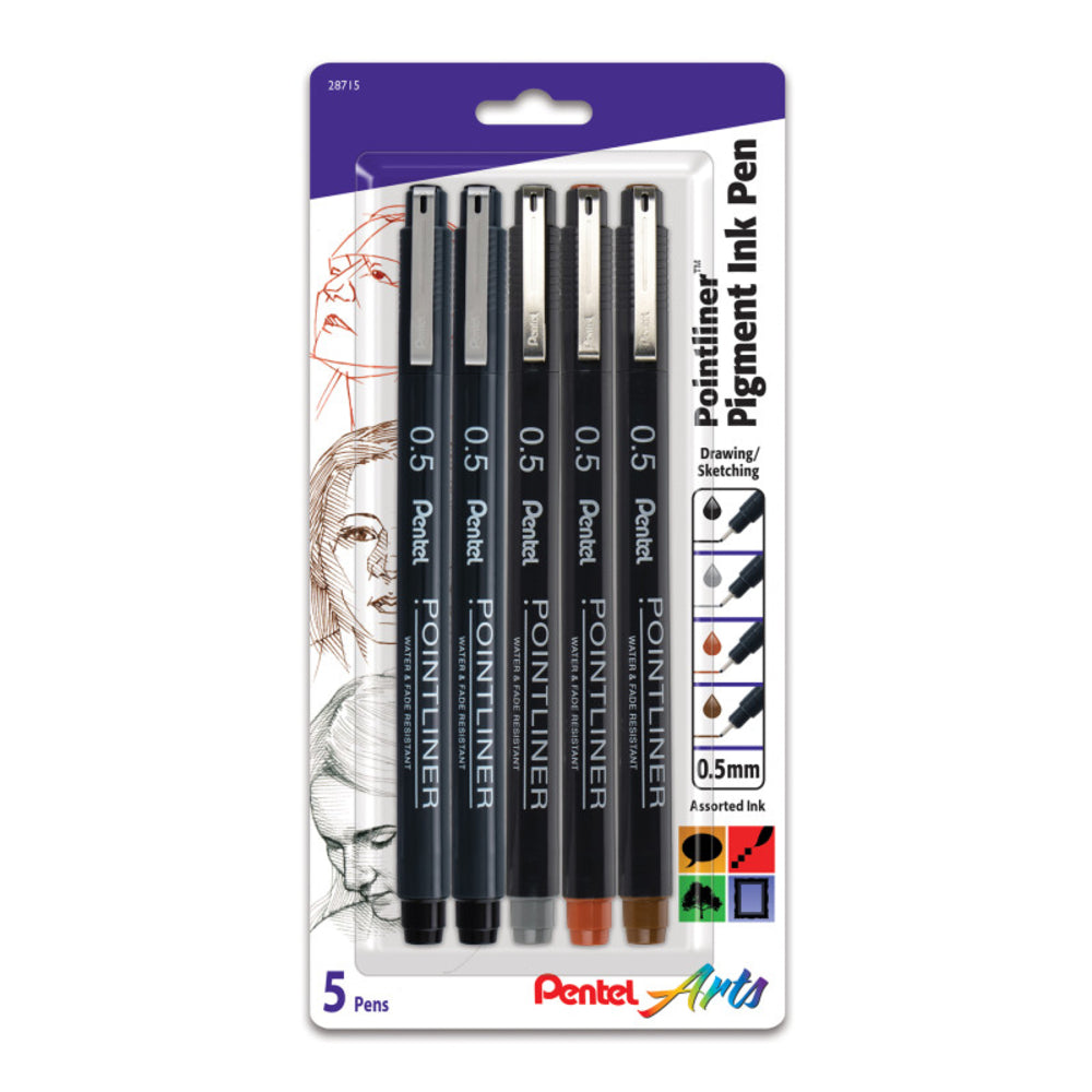 Pentel PTAS20PBP5M Pointliner Pen 0.5mm Assorted Ink Colors Image 1