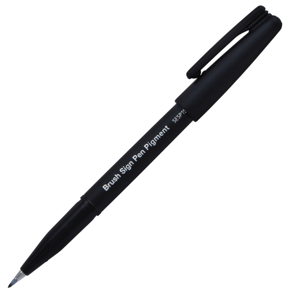 Pentel PTASESP15A Sign Pen Brush Black Pigment Ink Image 1