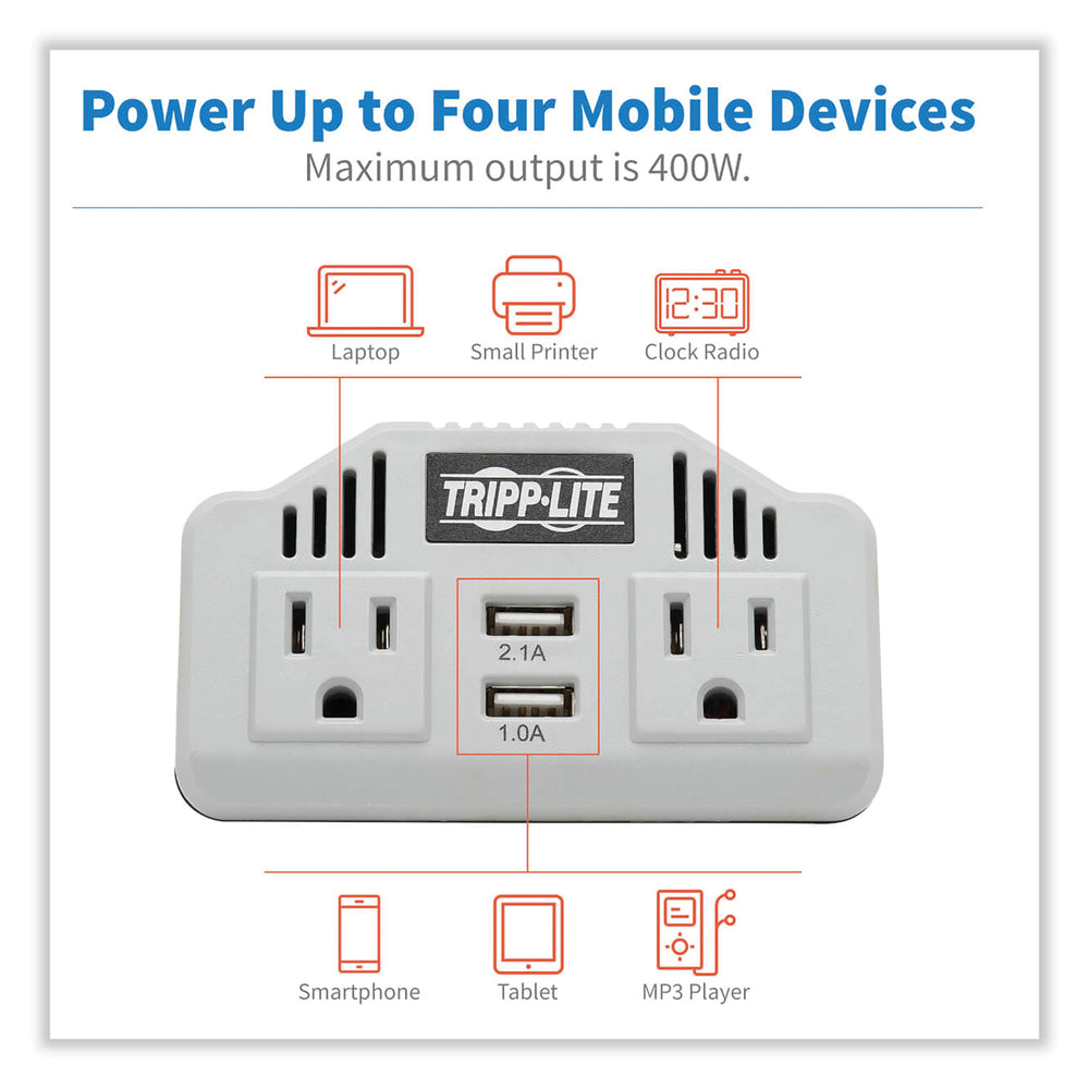 Tripp Lite PV400USB Powerverter Ultra-Compact Car Inverter 400W 2 Ac/2 Usb 3.1A