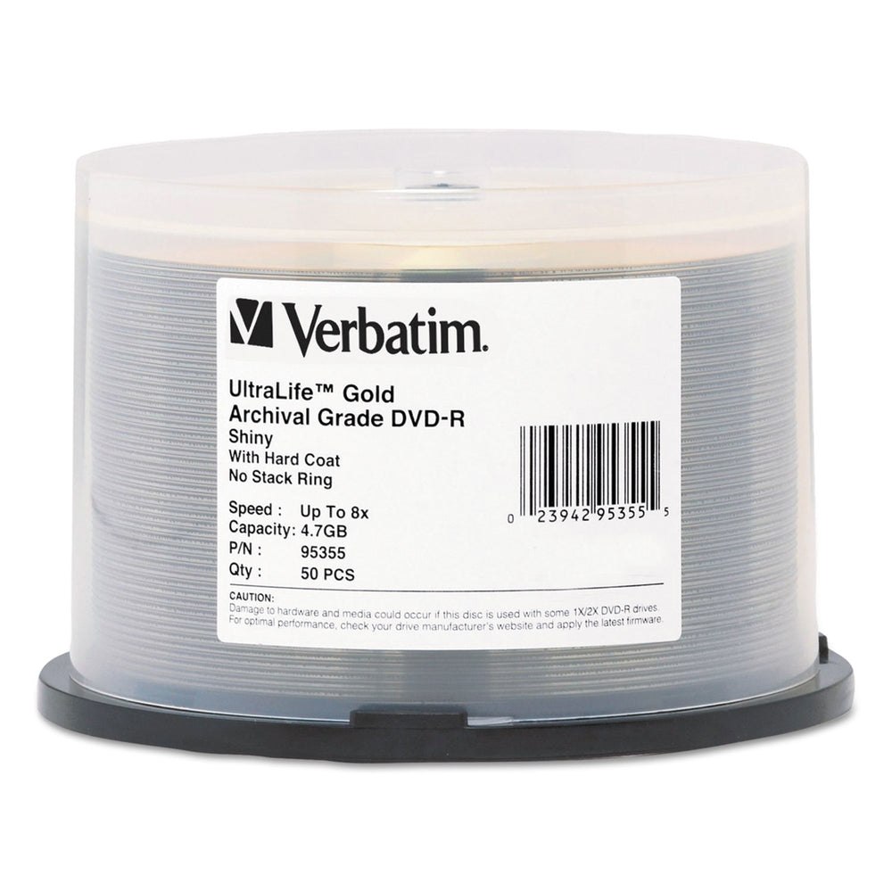 Verbatim 95355 DVD-R 4.7GB 16X Ultralife gold shiny archival grade 50pk spindle Image 1