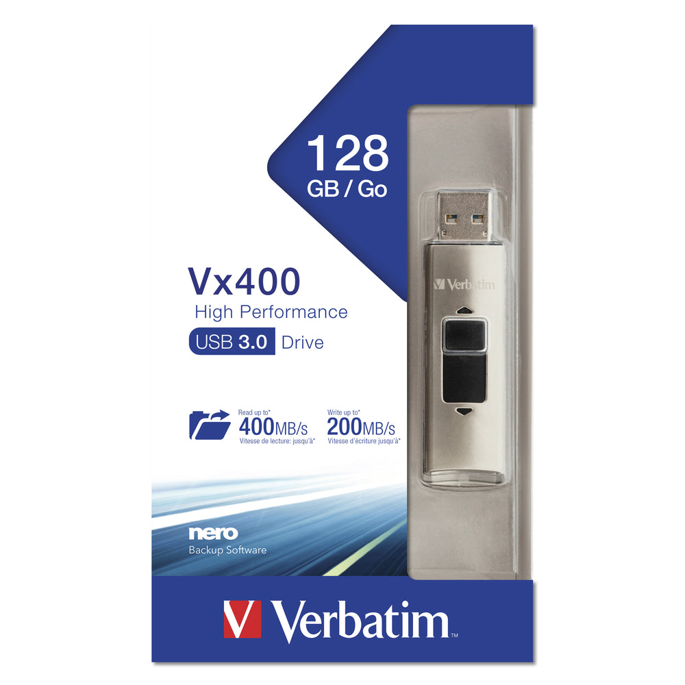 Verbatim Americas Llc 47690 128Gb Store N Go Vx400 Usb 3.0 Flash Drive-Silver