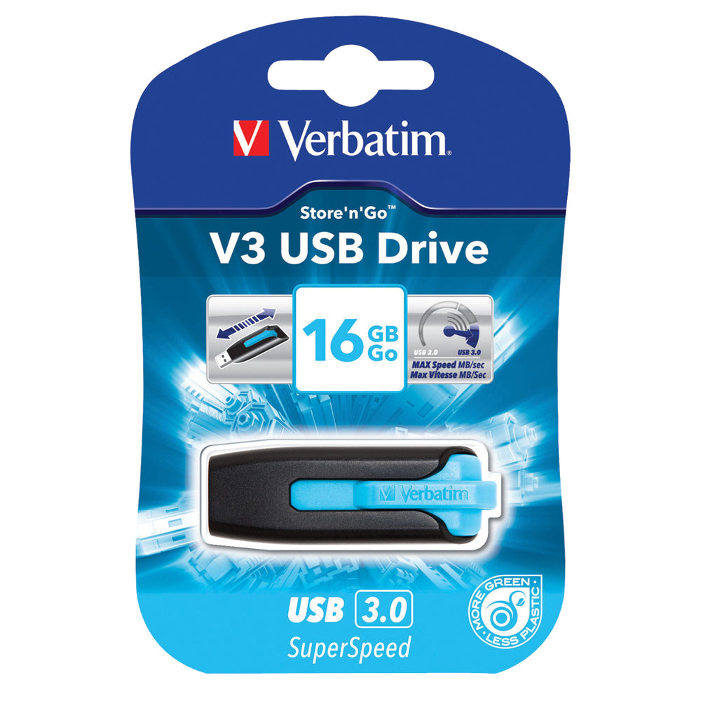 Verbatim Corporation 49176 16Gb Flash Drive Usb 3.0 Store N Go V3 Black Blue