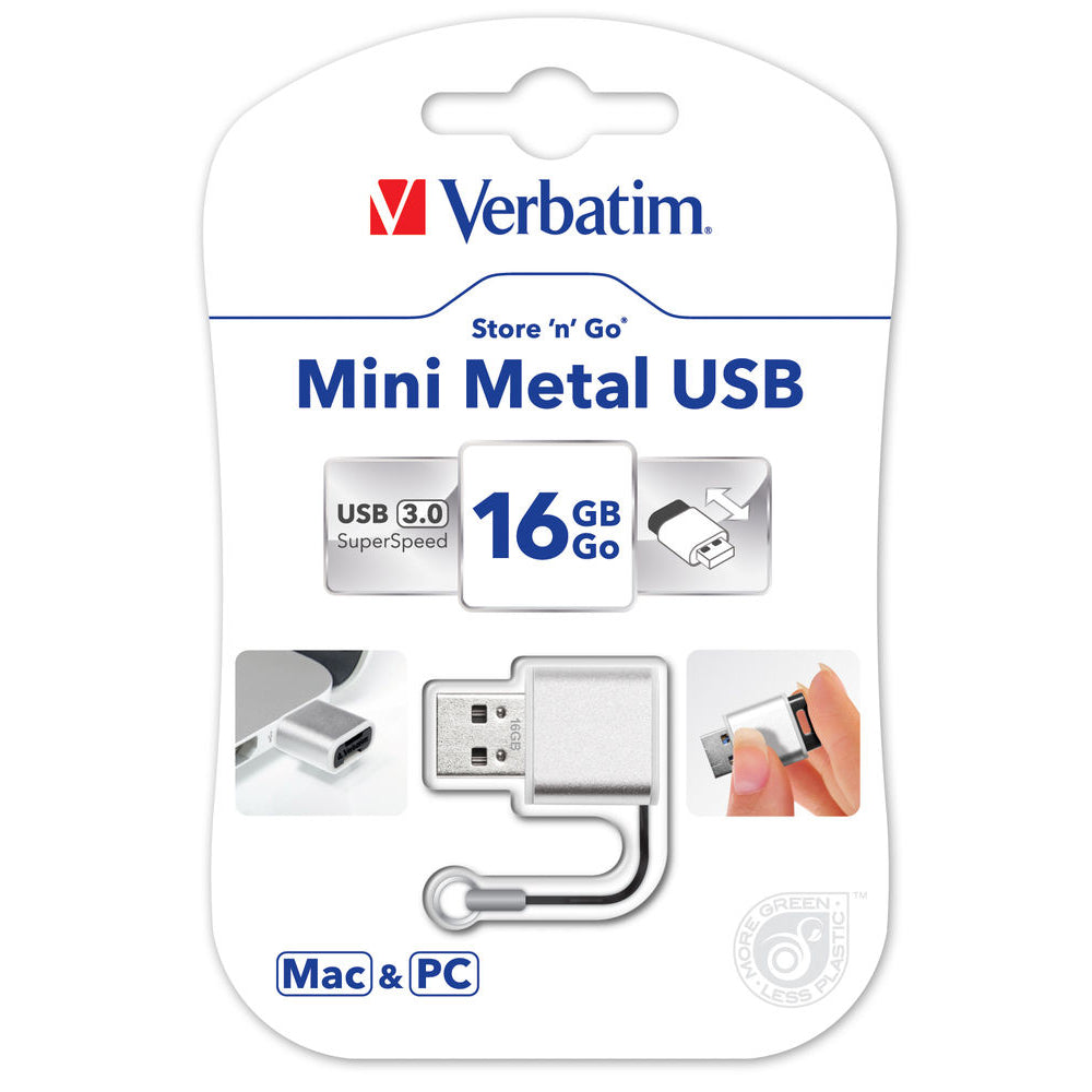 Verbatim 49839 Store 'n' Go Mini Metal USB Flash Drive 16GB 3.0 Brushed Silver