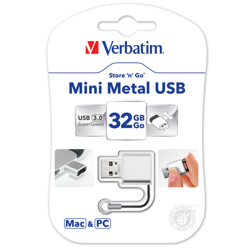 Verbatim 49840 Store 'N' Go Mini Metal Usb Flash Drive 32Gb 3.0 Brushed Silver