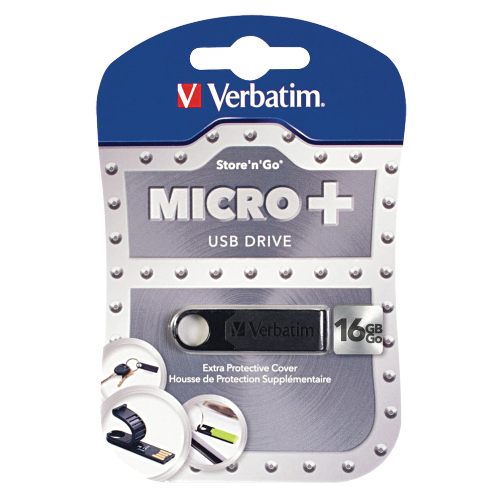 Verbatim 97764 Store 'n' Go Micro Plus USB Flash Drive 16GB 2.0 Black TAA