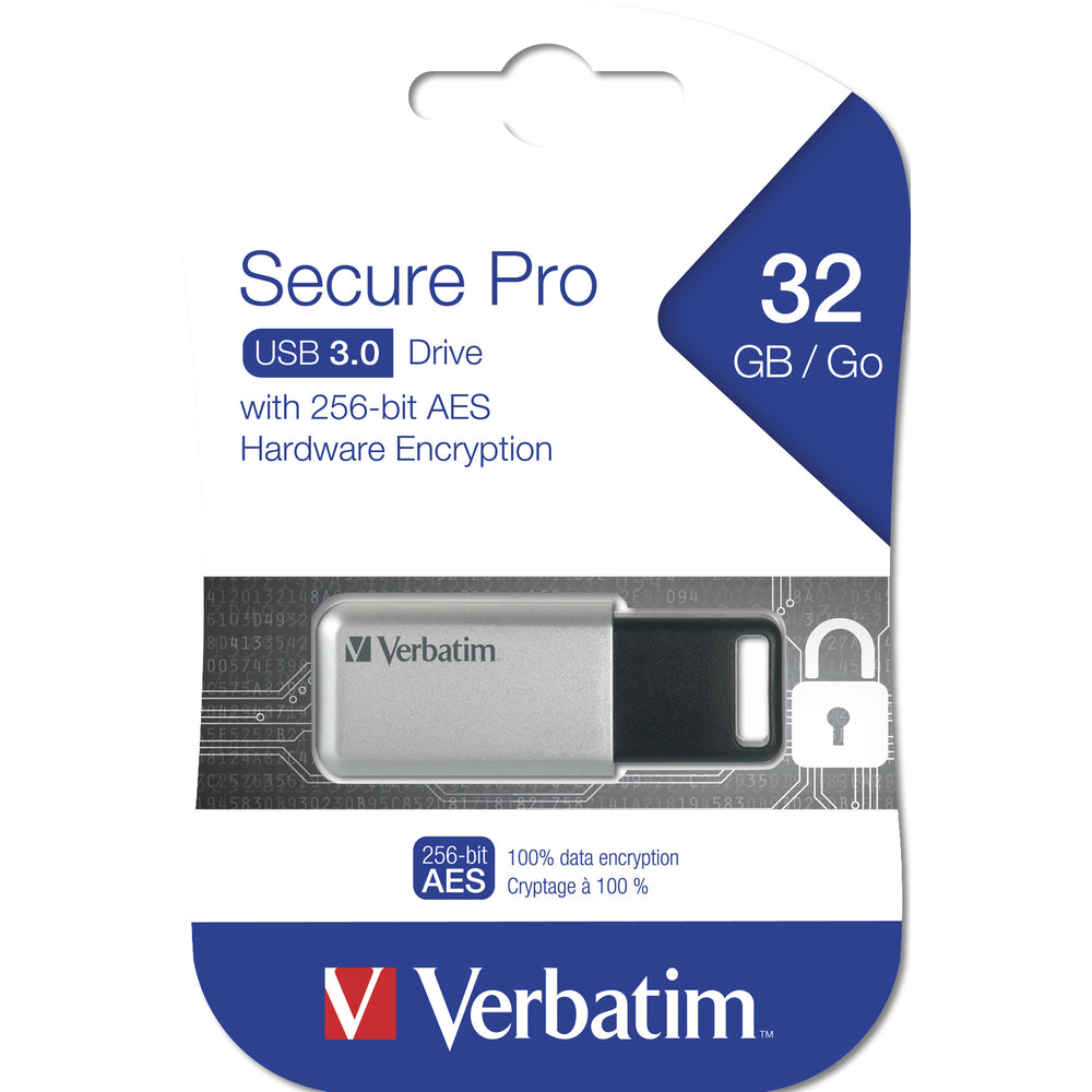 Verbatim 98665 Store N Go Secure Pro USB Flash Drive 9866532GB USB 3.0 TAA AES 256
