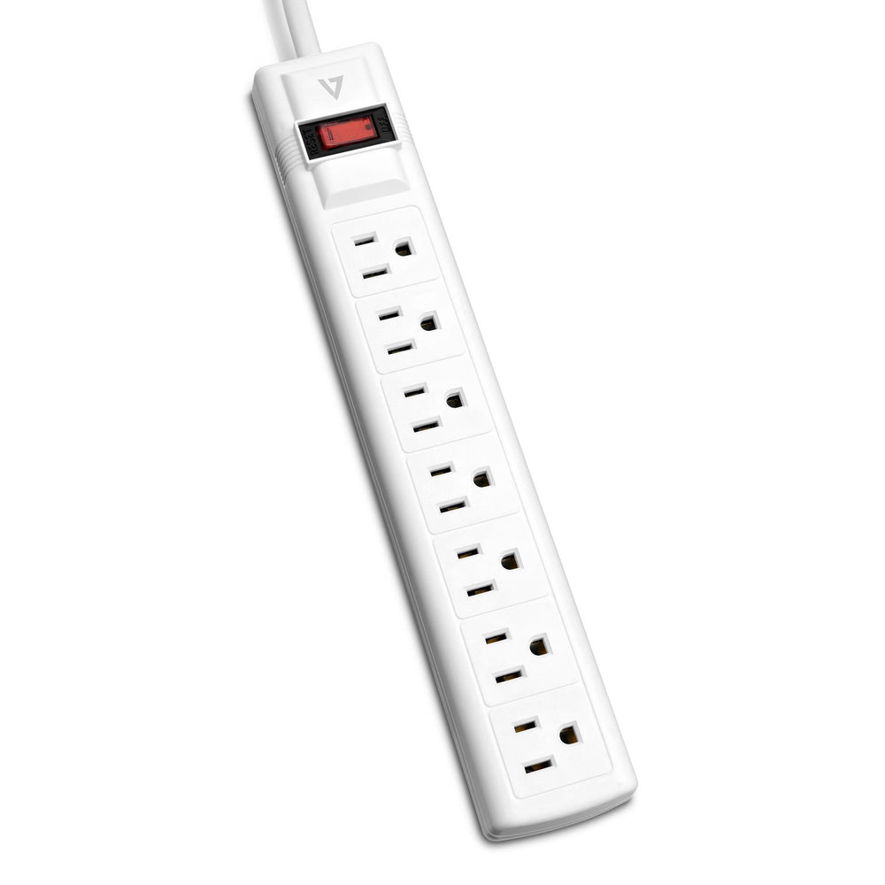 V7 SA0712W-9N6 7-Outlet Surge Protector 1050J 12ft Cord White Image 1