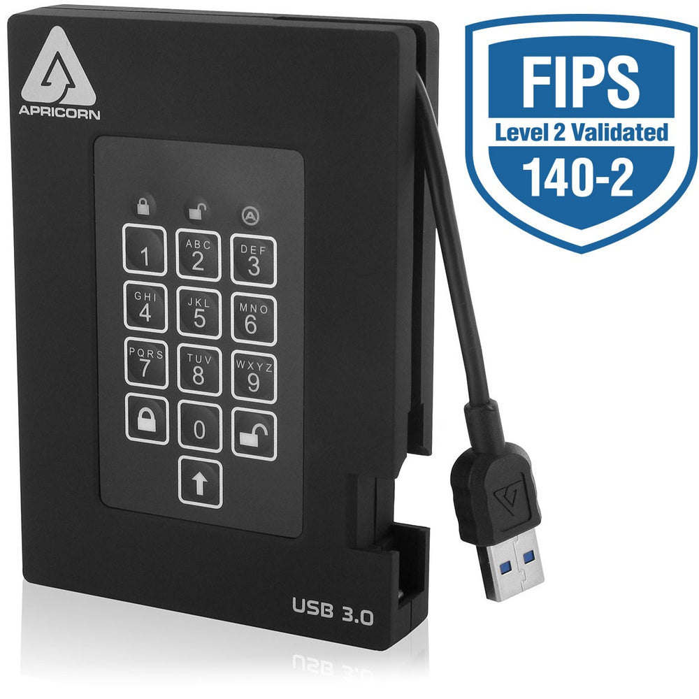 Apricorn Mass Storage A25-3Pl256-2000F 2Tb Fortress Fips Portable Usb Hdd Hw Image 1