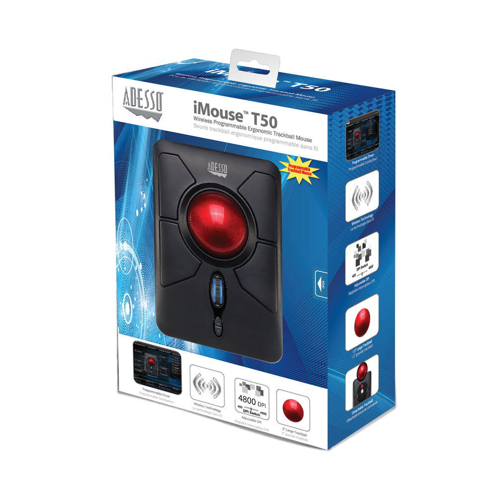 Adesso IMOUSE T50 Mouse 2.4GHz Wireless Ergonomic programable Desktop Trackball