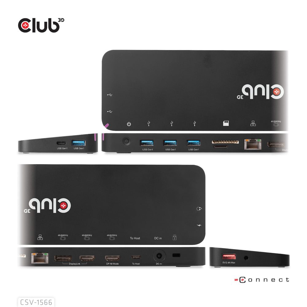 Club 3D Csv-1566 Triple Display 120W Usbc/A Dock 2X Usb-C 4X Usb-A Smart Chrg Image 1