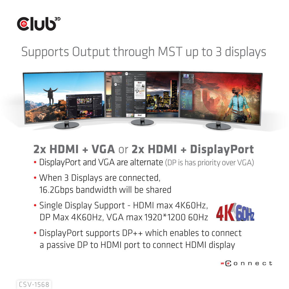 Club 3D Csv-1568 Triple Display 120W Dc/Pd Dock 2X Usb-C/A 10G 1X Usb-A Smart