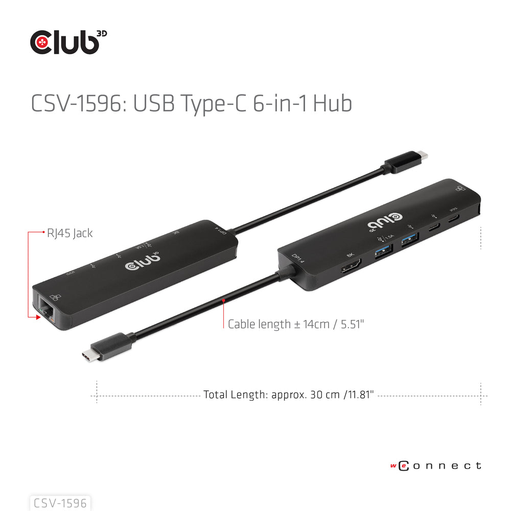 Club 3D Csv-1596 USB-C 6-in-1 Hub HDMI 8K30Hz 4K120Hz RJ45 100W