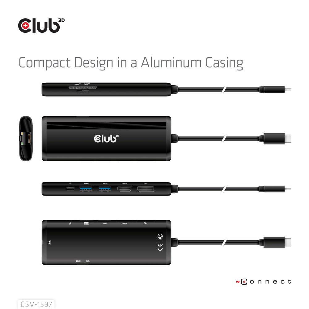 Club 3D Csv-1597 Usbc 8 In1 Mst Dual 4K60Hz Dock Hdmi+Dp+2Usb-A+Rj45+Pd3.0+Sd