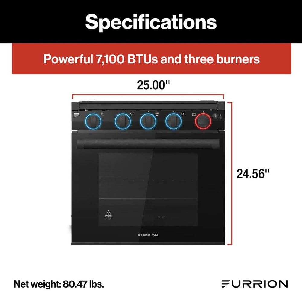 Furrion LLC F1S21L03A-BL 21' 3 Burner Gas Range Glass Door Black Image 1