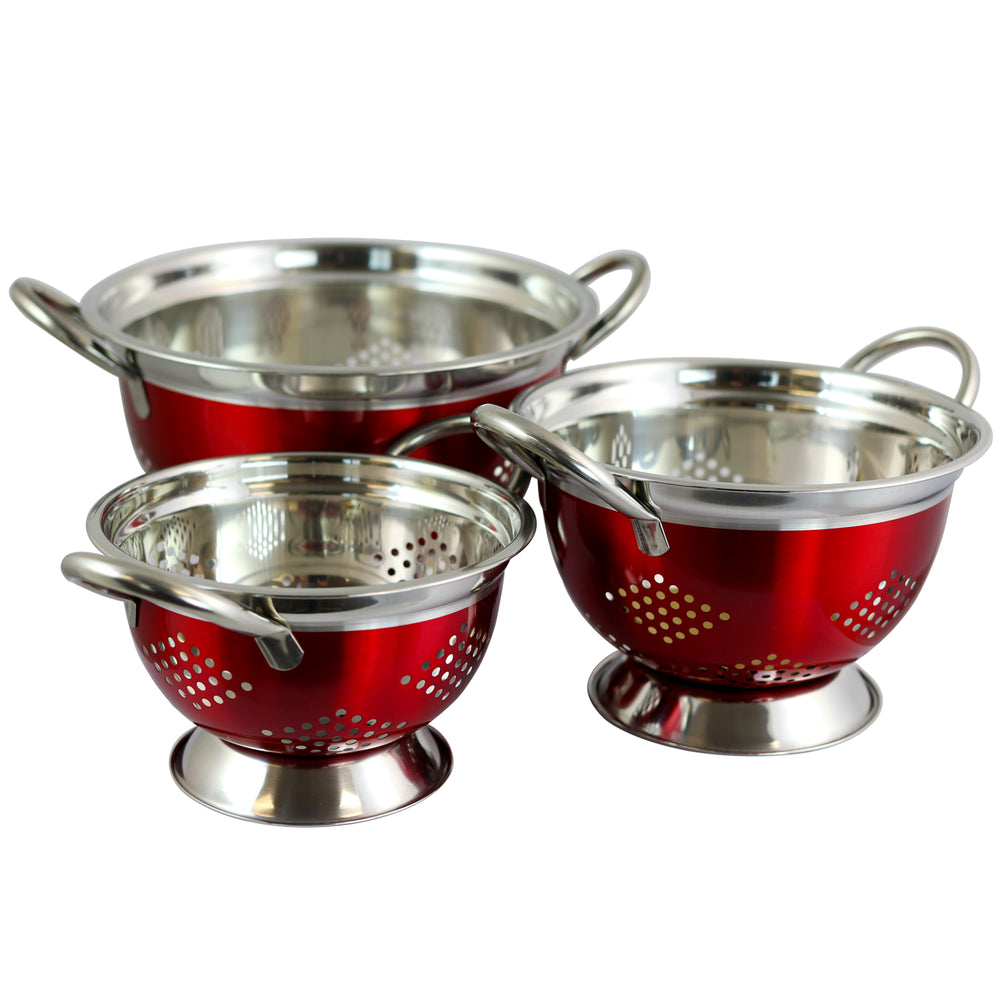 Oster 109496.03 Metaline 3 Pack Round Asian Colander Metallic Red Image 1