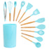 Megachef MGSP-560 Cooking Utensils Set - Light Teal Silicone & Wood - 12 Piece Image 1