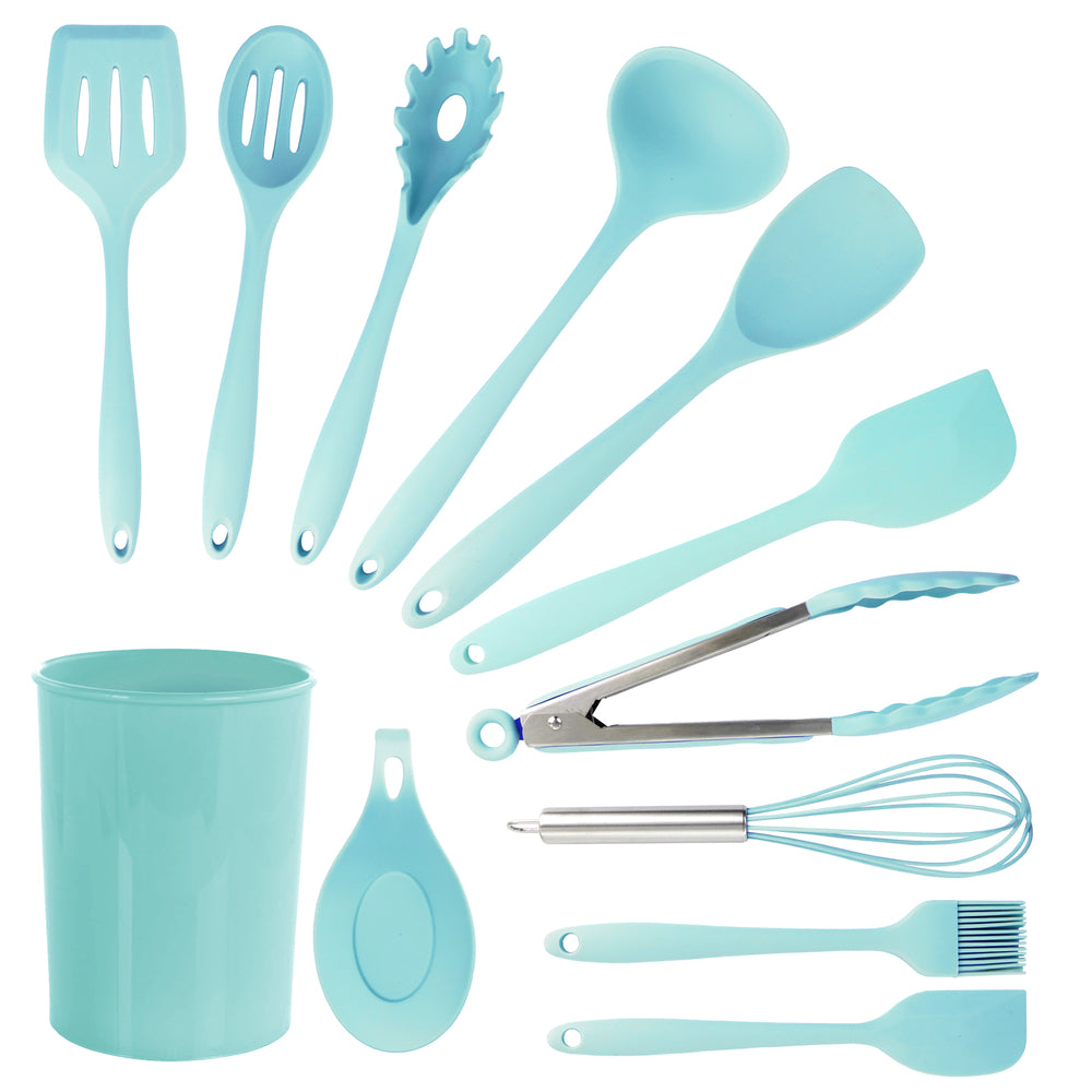 MegaChef MGSP-814 Silicone Cooking Utensils Set, Light Teal, 12-Piece Image 1