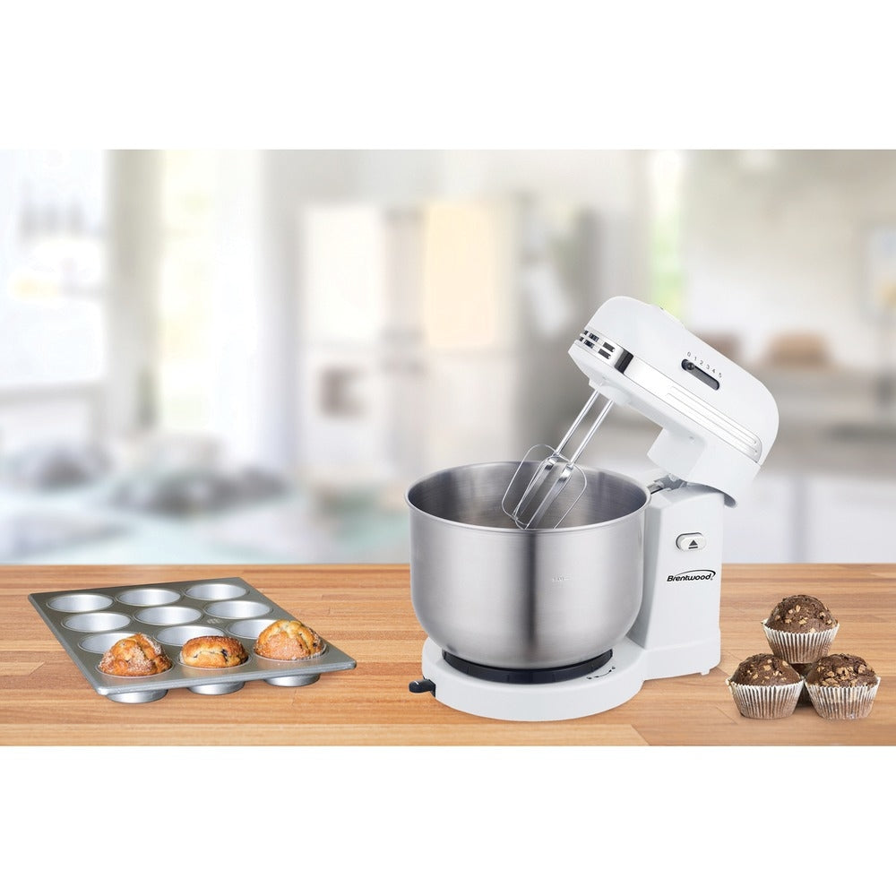 Brentwood SM-1162W Stand Mixer 3.5 Quart Stainless Steel Bowl White