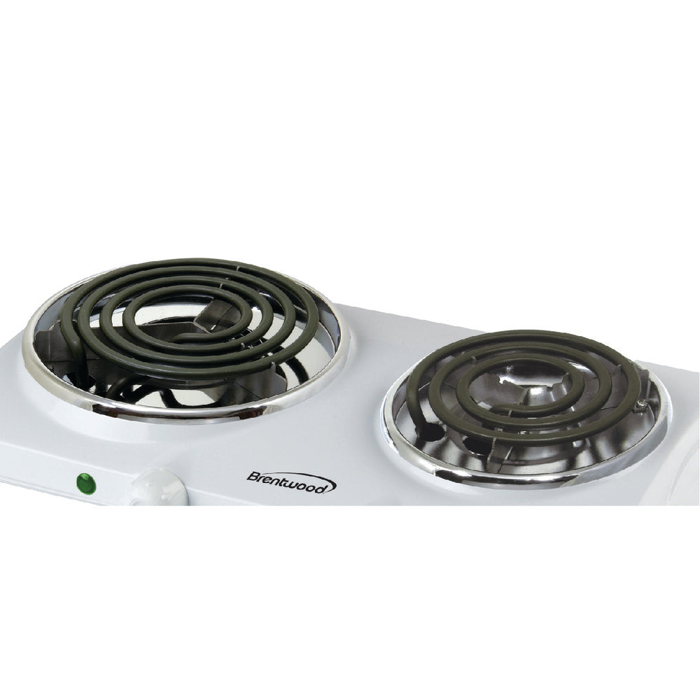 Brentwood Ts-368 Electric 1500W Double Burner Spiral White
