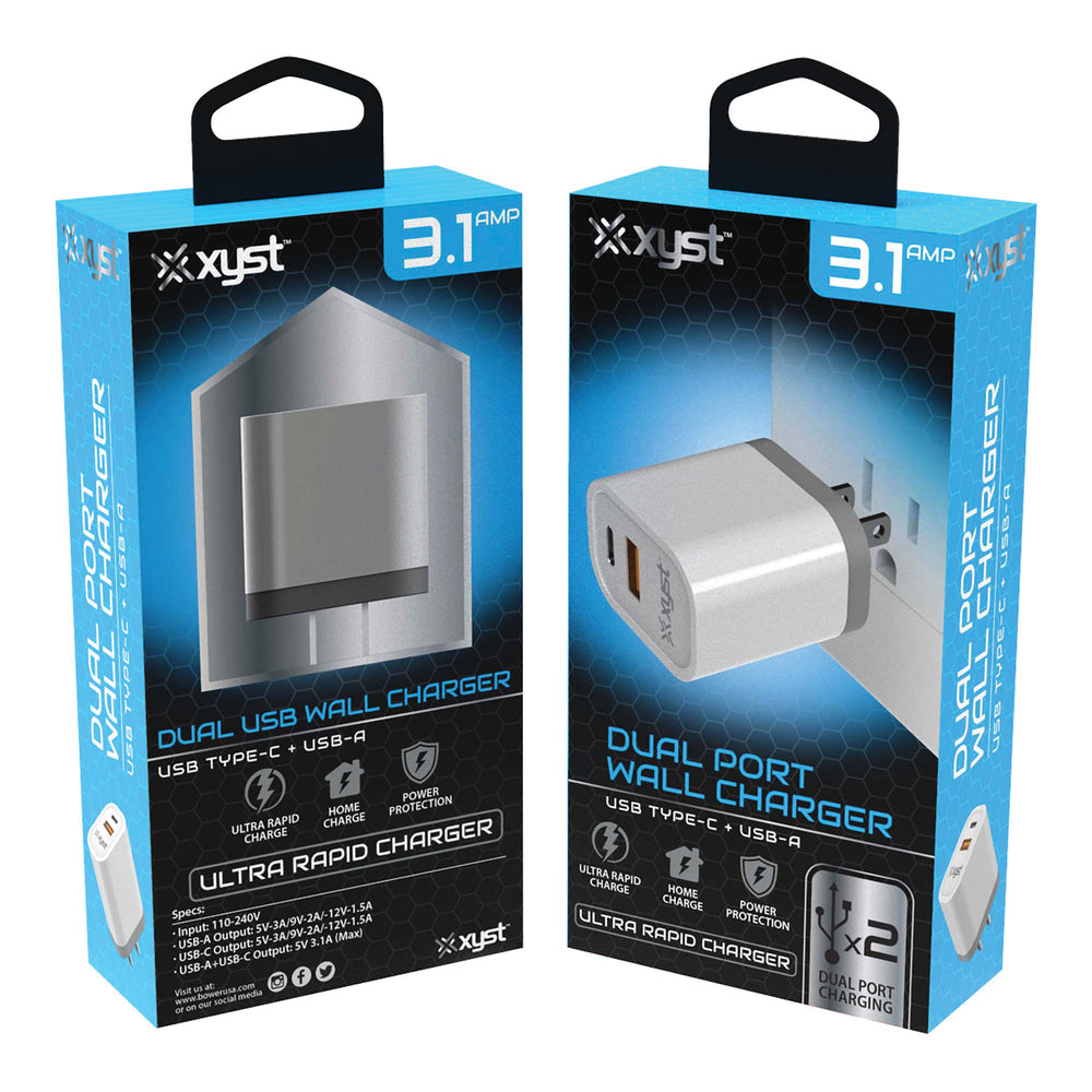 Xyst XYS-342WCWT Dual USB Wall Charger with USB Type-C Port Image 1