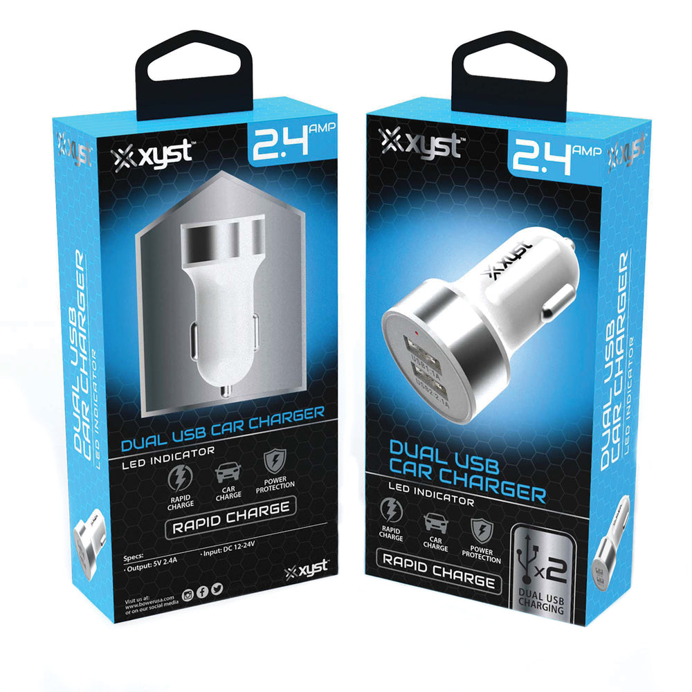 Xyst XYS-CC524D Dual USB Car Charger White 2.4Amp Rapid Charge Image 1