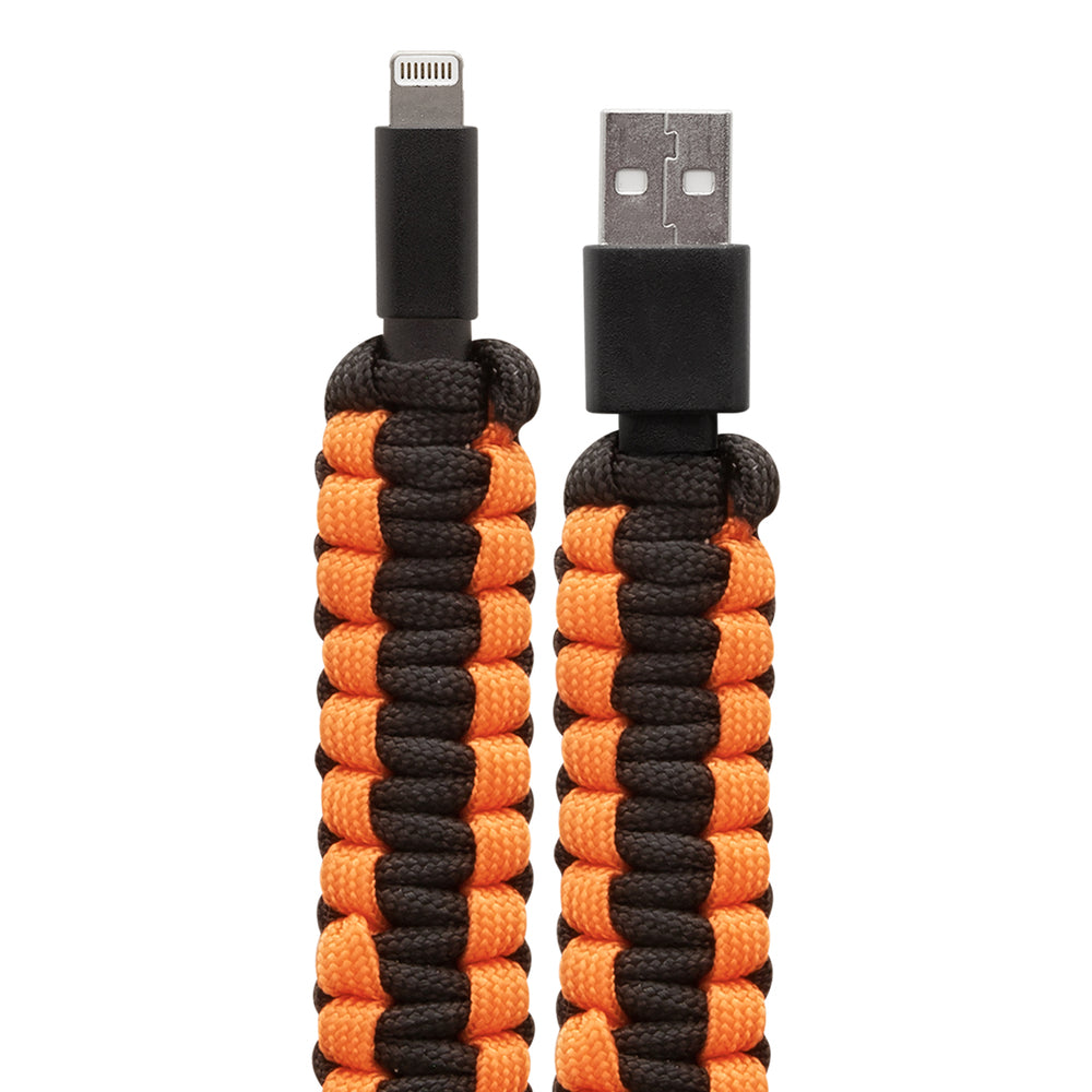 Helix Ethltsob Lightning USB-A Paracord Charge Sync Cable - Orange/Black Image 1