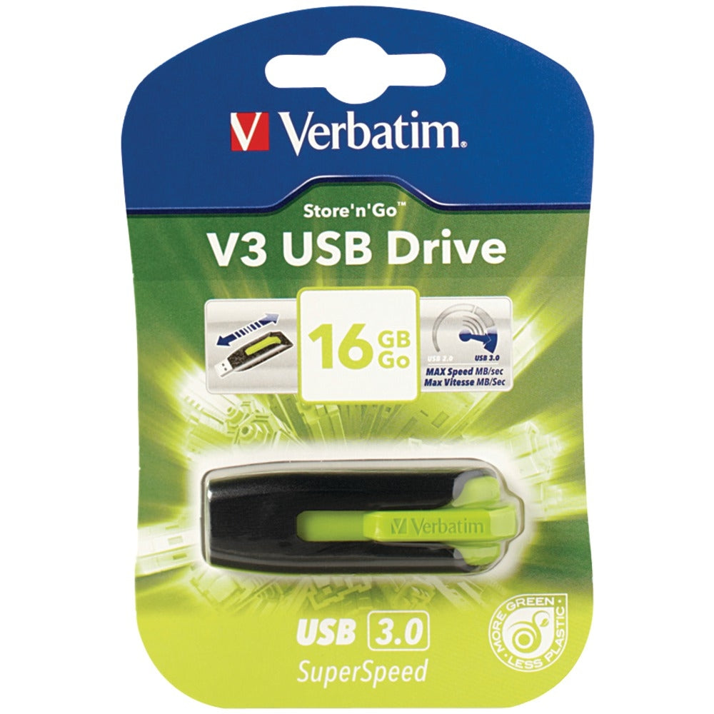 Verbatim 49177 Store 'n' Go V3 Flash Drive 16GB USB 3.0 Green TAA