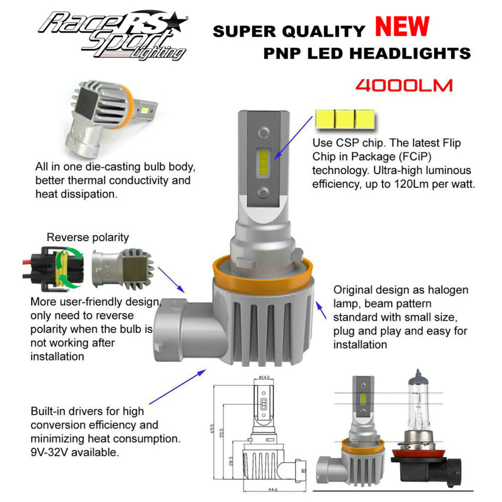 Racesport Rspnph13 Race Sport H13 Plug N Play Super Lux Led Replacement Bulbs