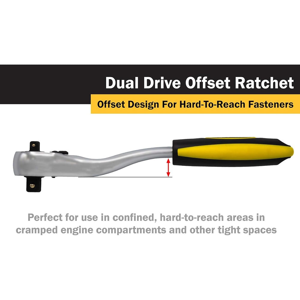 Titan 12052 Dual Head Offset Ratchet 1/4" & 3/8" Drives Offset Design for Tight Areas