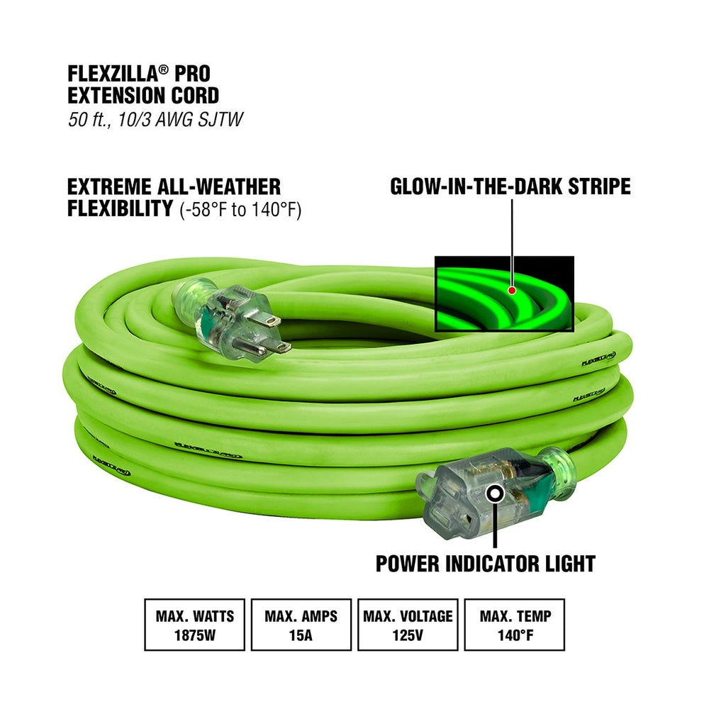 Flexzilla Fz512930 Flexzillaâ® Pro Extension Cord 10/3 Awg Sjtw 50' Outdoor