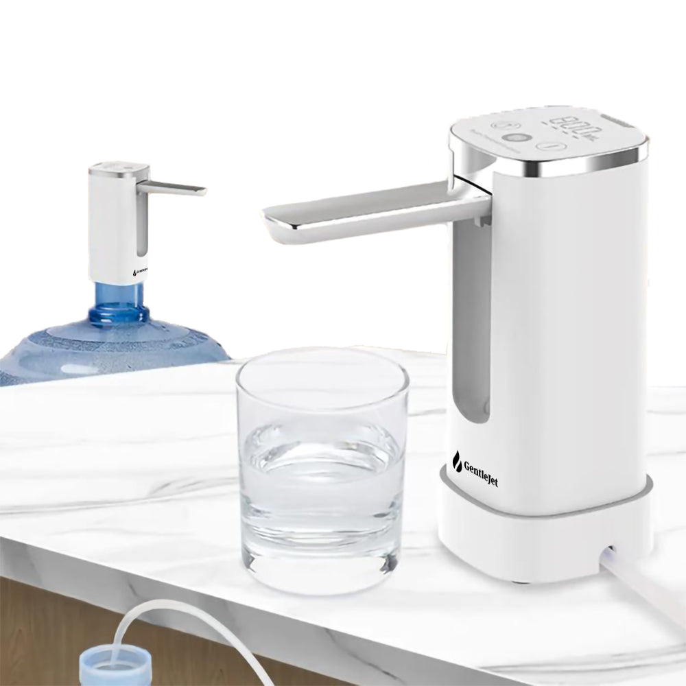 Automatic Water Dispenser Pump, Bottle and Countertop - Digital Display, USB Charging - White Silver